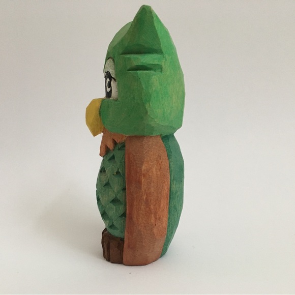 Hand Carved Little Green Owl - Picture 4 of 4